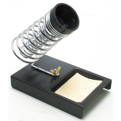 Soldering accessories and stand used on an electronics workbench