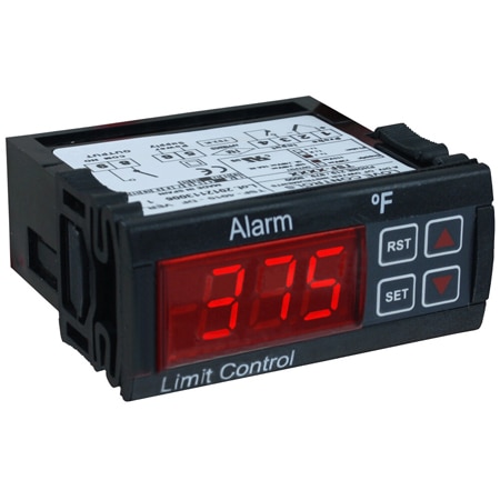 Panel-mounted temperature limit control device for industrial process monitoring