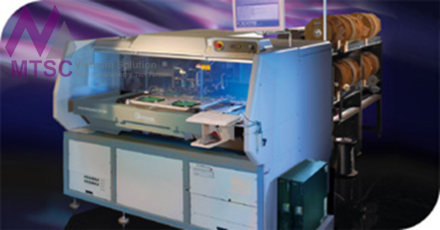 Automated through-hole PCB insertion equipment used in electronics assembly