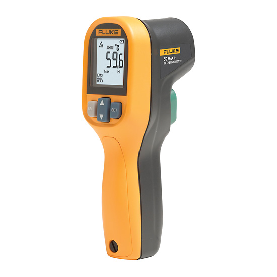 Technician handling an infrared thermometer during inspection and repair
